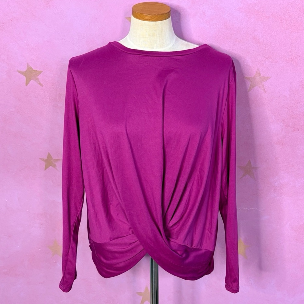 ModCloth A Twist Of Fun Long Sleeve Knit Top - Fuchsia Size 2X Flirty Classic
